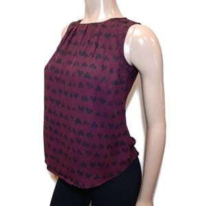 Reitmans Pleated Heart Print Sleeveless Blouse Purple Womens Size XXS